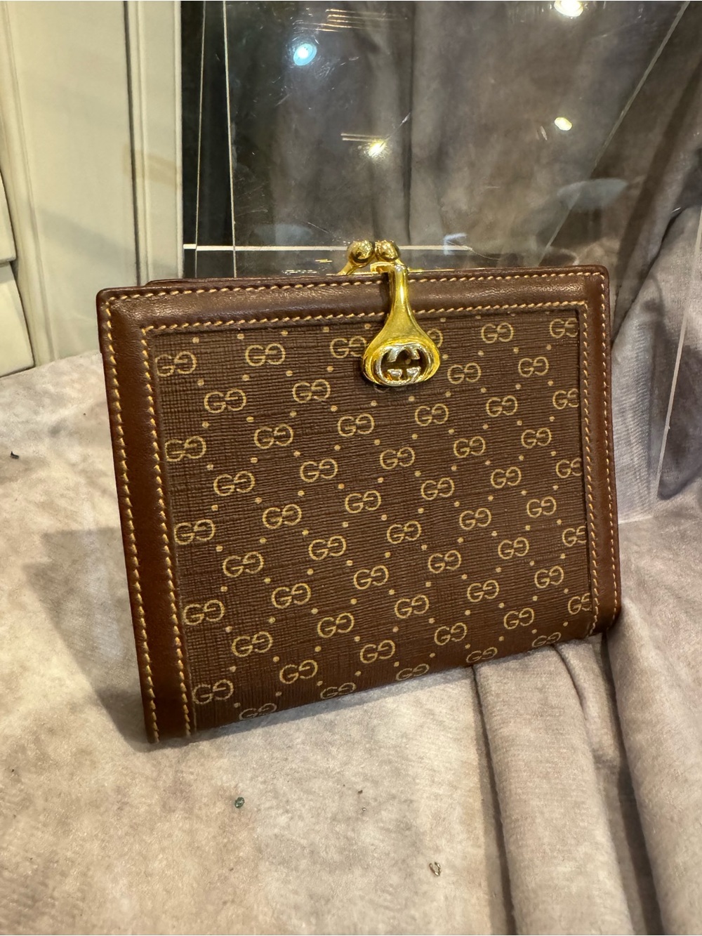 Gucci Vintage  Brown Giccissima GG Canvas Wallet with Gold-Tone Clasp
